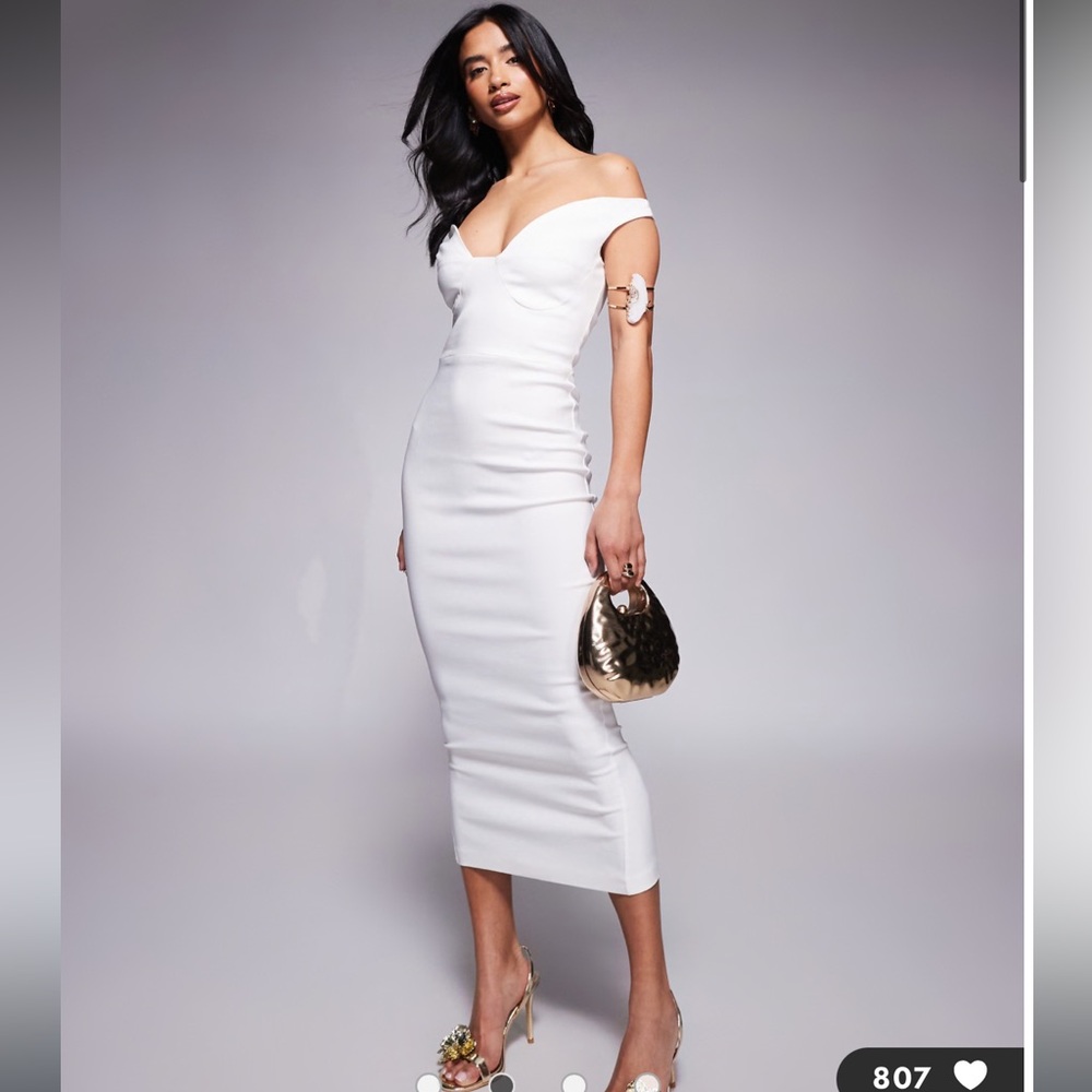 Vesper Petite bengaline sweetheart neckline midaxi dress in white
